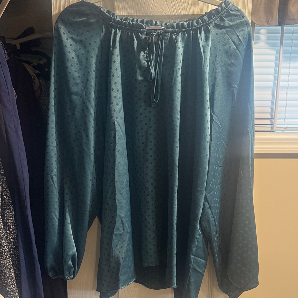 Teal Polka Dot Blouse-Lauren Conrad-XXL